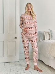 Chelsea Peers Off White Maternity The Bear Christmas Fair Isle Print Long Pyjamas Set - Image 1 of 5
