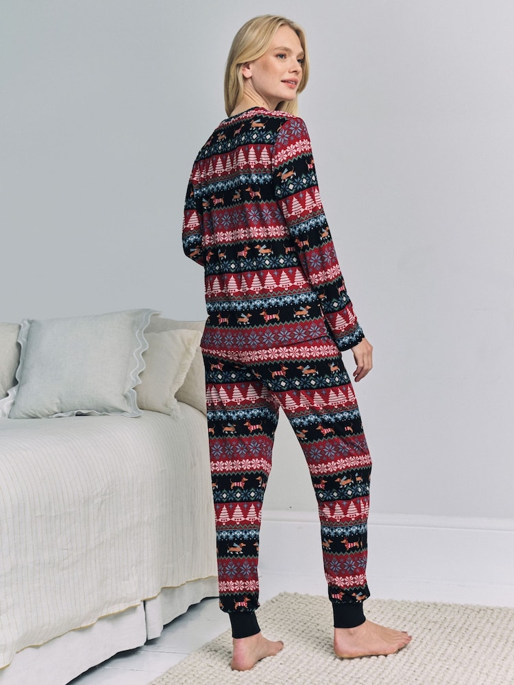 Chelsea Peers Blue Maternity Christmas Dog Fairisle Print Long Pyjamas Set - Image 5 of 5 Chelsea Peers Blue Maternity Christmas Dog Fairisle Print Long Pyjamas Set - Image 5 of 5