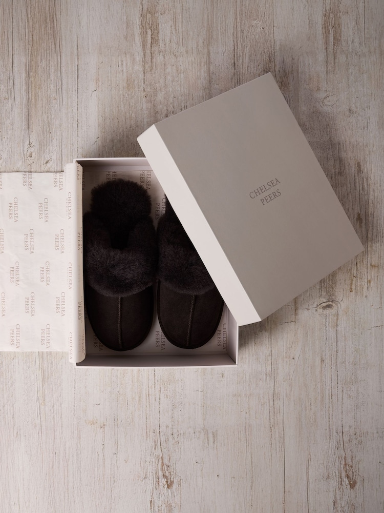 Chelsea Peers Brown Suede Sheepskin Mule Slippers - Image 1 of 4 Chelsea Peers Brown Suede Sheepskin Mule Slippers - Image 1 of 4