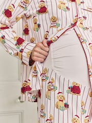 Chelsea Peers Off White Maternity Cotton Chip the Christmas Cockapoo Dog Print Long Pyjamas Set - Image 3 of 5