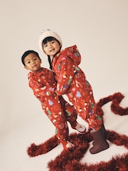 Red Christmas Waterproof Printed Puddlesuit (9mths-7yrs) - Image 1 of 4