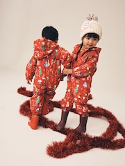 Red Christmas Waterproof Printed Puddlesuit (9mths-7yrs) - Image 2 of 4