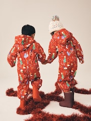 Red Christmas Waterproof Printed Puddlesuit (9mths-7yrs) - Image 3 of 4