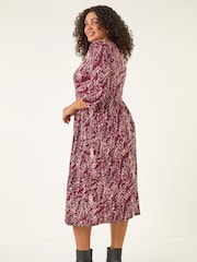 Roman Red Curve Spot Print Stretch Dress - Image 3 of 5