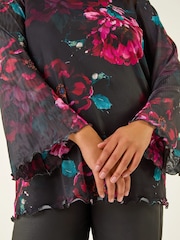 Roman Red Curve Floral Mesh Print Tunic Top - Image 5 of 5