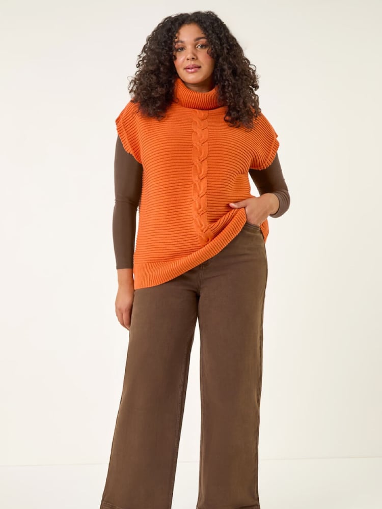 Roman Dark Brown Curve High Neck Tabard Knit Jumper - Image 2 of 5 Roman Dark Brown Curve High Neck Tabard Knit Jumper - Image 2 of 5