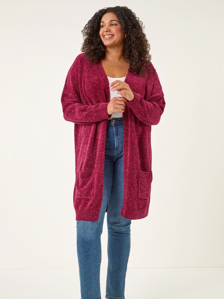 Roman Red Curve Textured Chennile Knit Cardigan - Image 2 of 5 Roman Red Curve Textured Chennile Knit Cardigan - Image 2 of 5