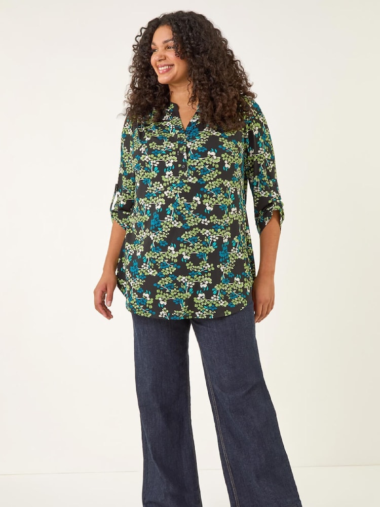 Roman Green Curve Textured Floral Puff Print Shirt - Image 2 of 5 Roman Green Curve Textured Floral Puff Print Shirt - Image 2 of 5