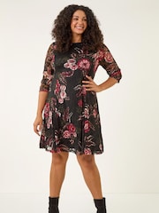 Roman Red Curve Floral Print Lace Dress - Image 1 of 5