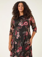 Roman Red Curve Floral Print Lace Dress - Image 2 of 5