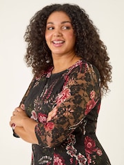 Roman Red Curve Floral Print Lace Dress - Image 4 of 5