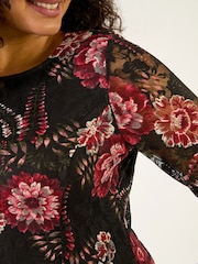 Roman Red Curve Floral Print Lace Dress - Image 5 of 5