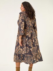 Roman Brown Curve Floral Print Midi Dress - Image 3 of 5