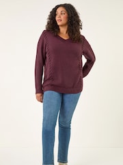 Roman Purple Curve Stitch V-Neck Knit Jumper - Image 3 of 6