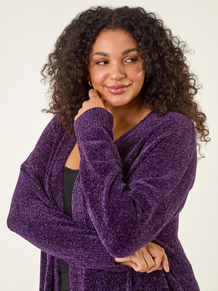 Roman Purple Curve Textured Chennile Knit Cardigan - Image 1 of 5 Roman Purple Curve Textured Chennile Knit Cardigan - Image 1 of 5