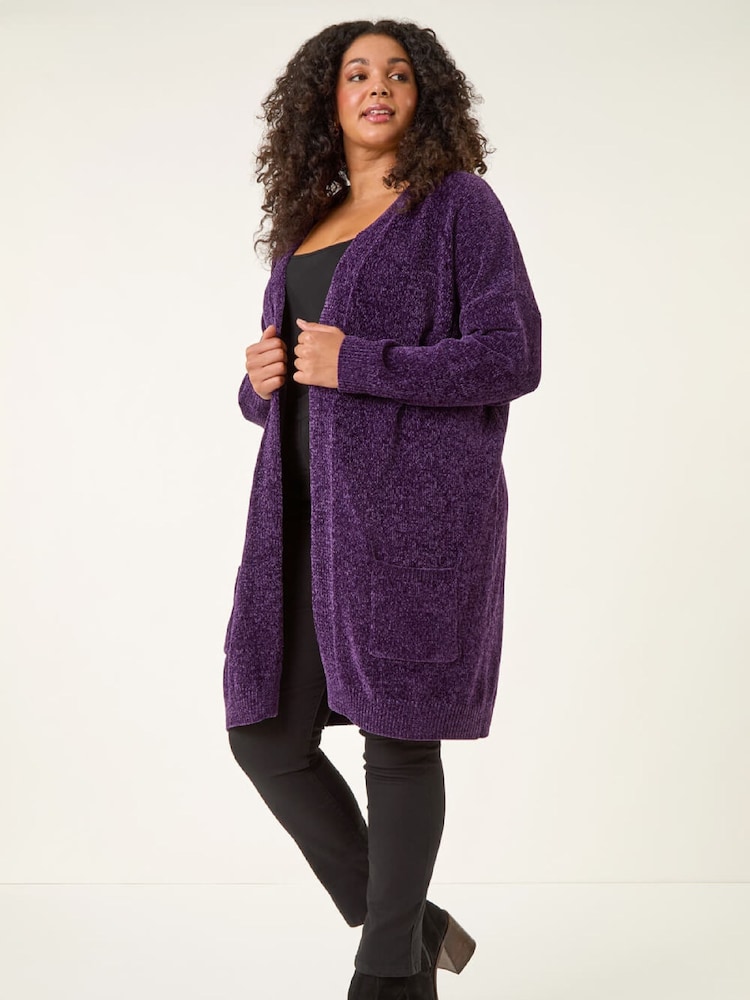Roman Purple Curve Textured Chennile Knit Cardigan - Image 2 of 5 Roman Purple Curve Textured Chennile Knit Cardigan - Image 2 of 5