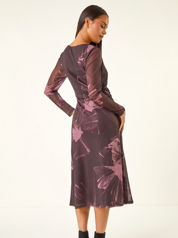 Roman Brown Petite Abstract Mesh Stretch Midi Dress - Image 2 of 5 Roman Brown Petite Abstract Mesh Stretch Midi Dress - Image 2 of 5