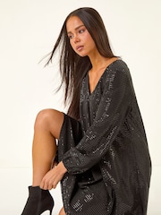 Roman Black Petite Sparkle Swing Stretch Dress - Image 1 of 5