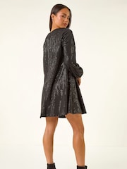 Roman Black Petite Sparkle Swing Stretch Dress - Image 3 of 5