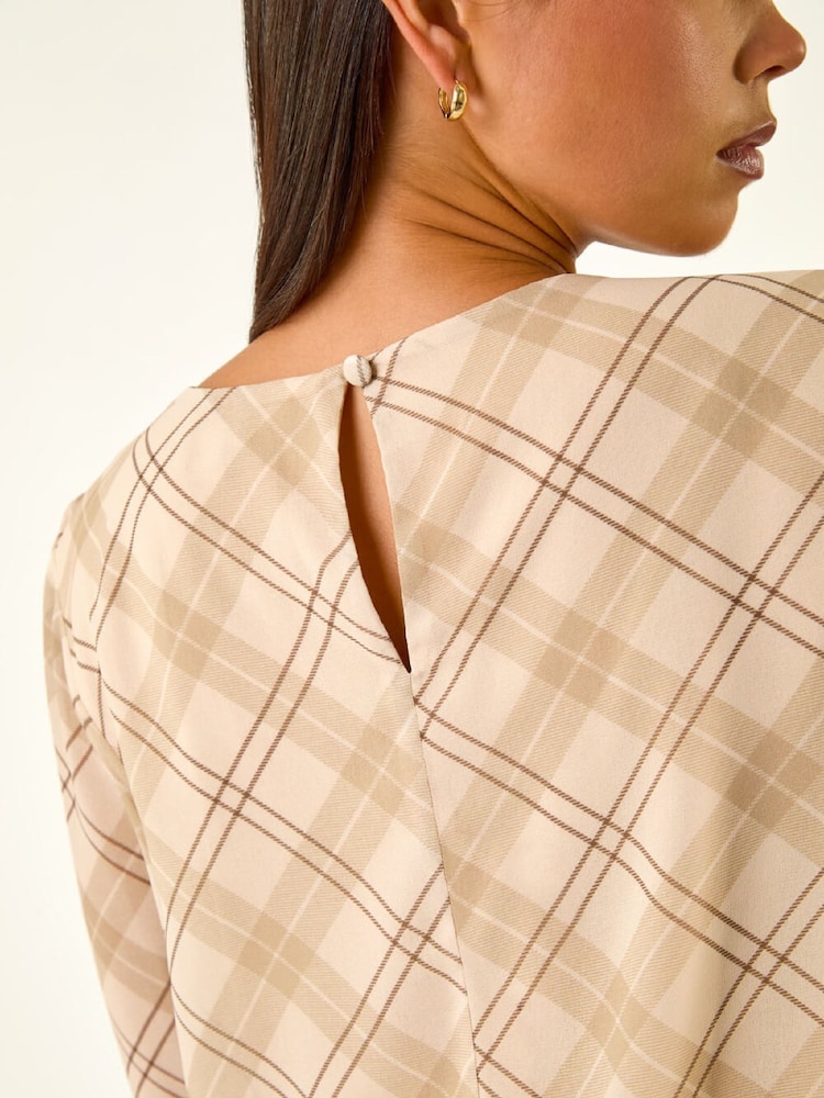 Roman White Petite Check Bubble Hem Tunic Top - Image 5 of 5 Roman White Petite Check Bubble Hem Tunic Top - Image 5 of 5