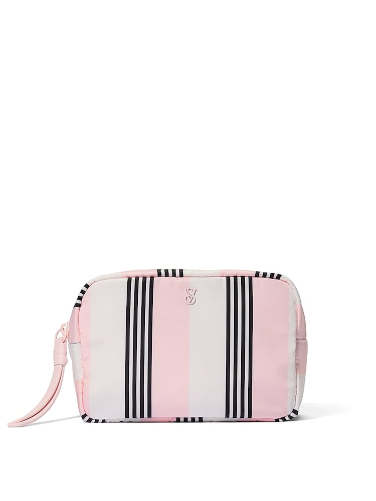 Victoria's Secret Pink and Black Stripe Make-Up Bag - Image 1 of 3