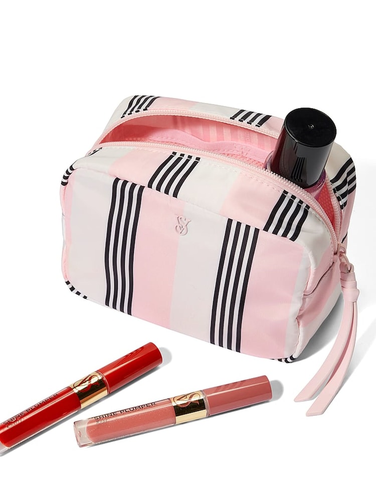 Victoria's Secret Pink and Black Stripe Make-Up Bag - Image 3 of 3