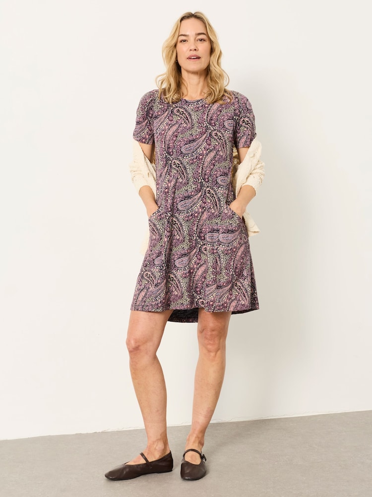 FatFace Simone Purple Paisley Petite Jersey Dress - Image 1 of 6