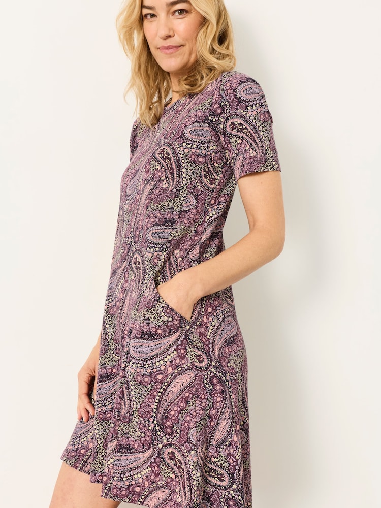 FatFace Simone Purple Paisley Petite Jersey Dress - Image 2 of 6