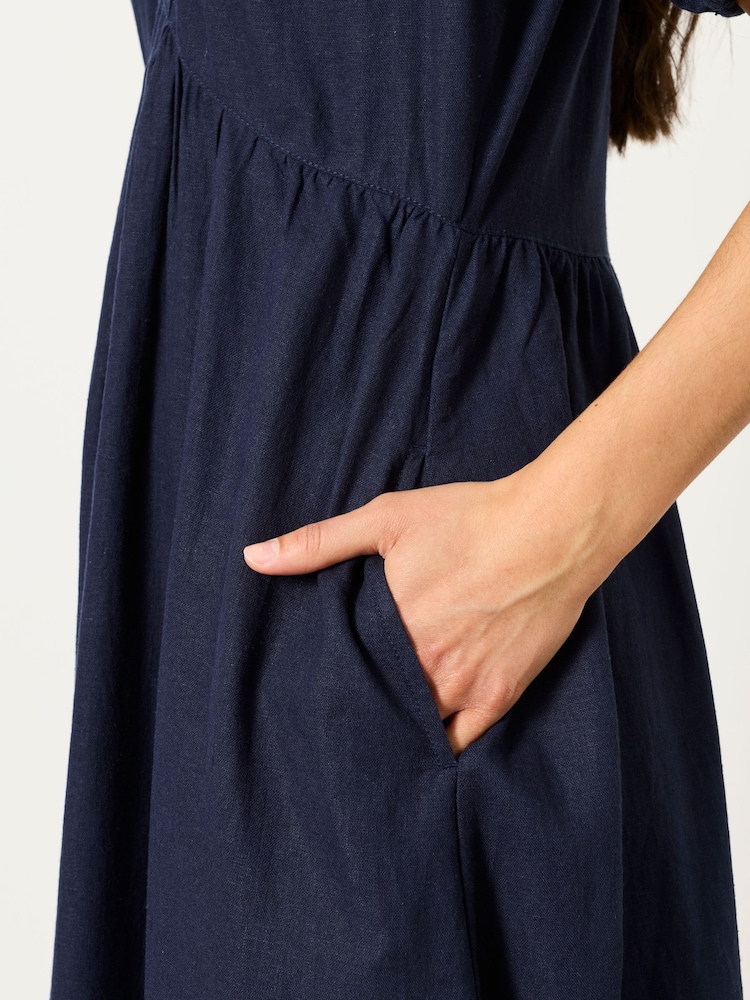 knee length dresses for ladies Meg linen Dress with 3/4 sleeves – LittleWomenAtelier main image 1