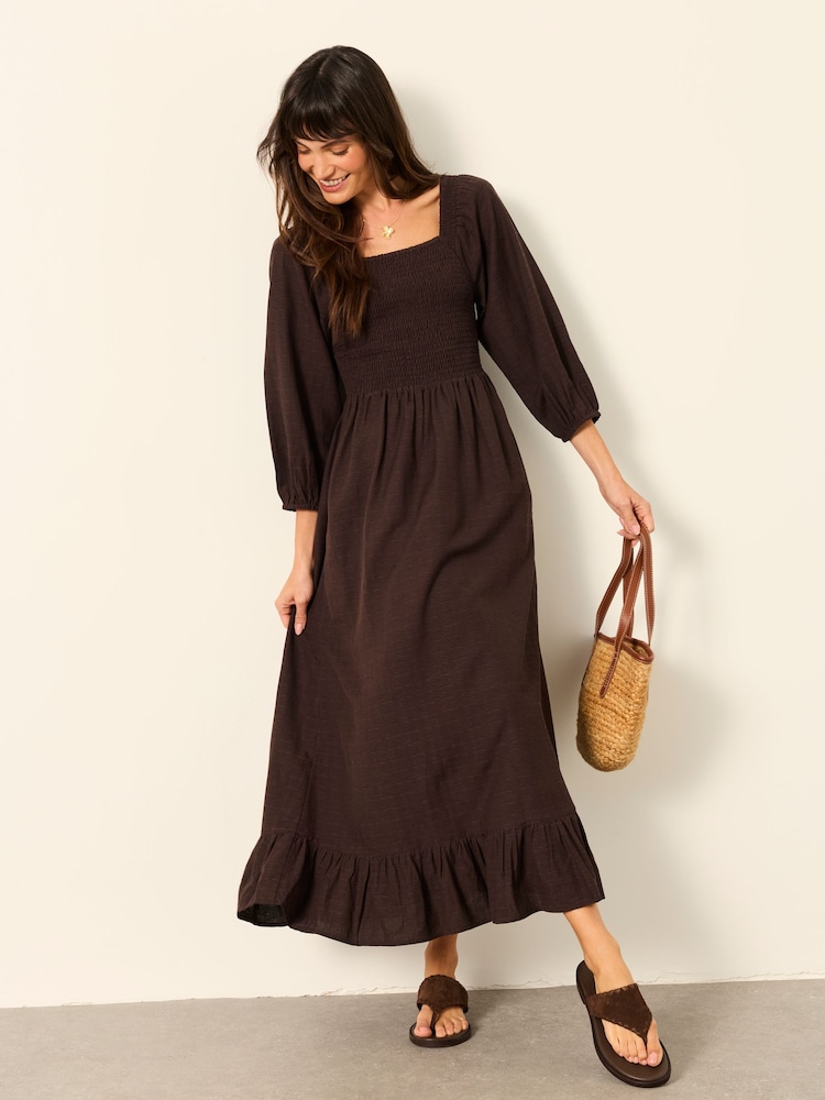 FatFace Adele Chocolate Brown Petite Midi Dress - Image 1 of 6 FatFace Adele Chocolate Brown Petite Midi Dress - Image 1 of 6