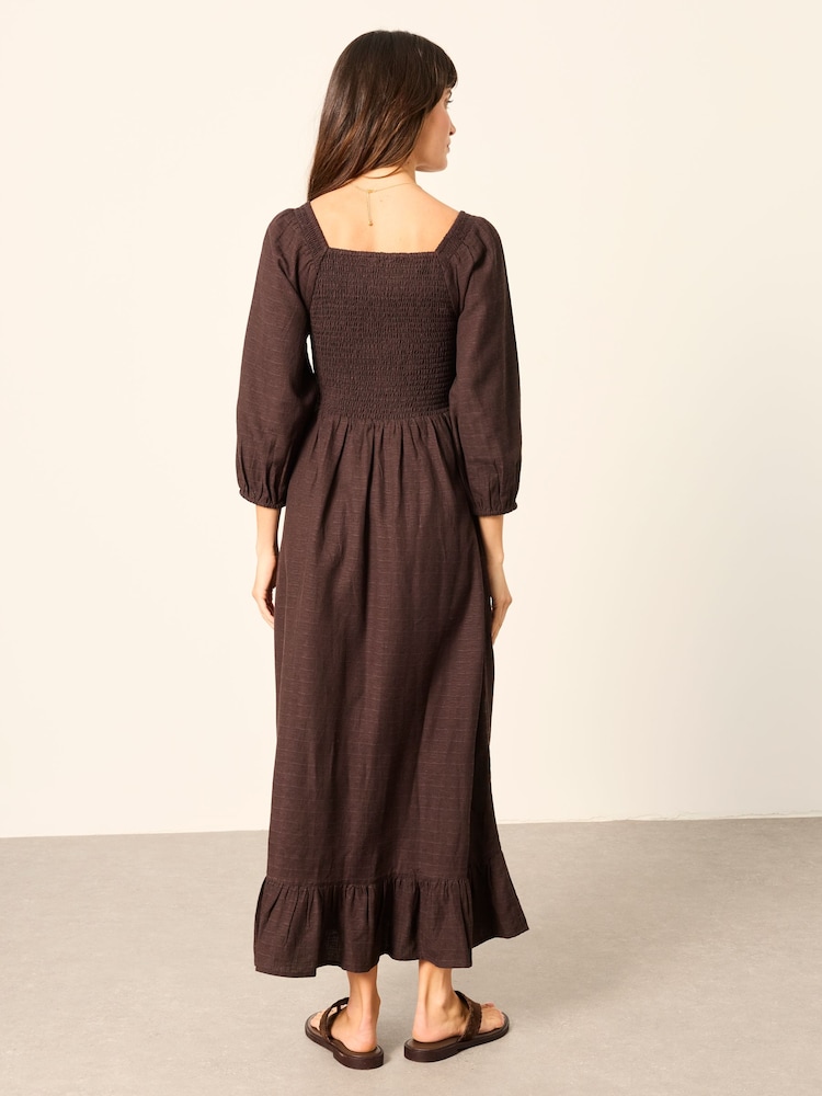 FatFace Adele Chocolate Brown Petite Midi Dress - Image 2 of 6 FatFace Adele Chocolate Brown Petite Midi Dress - Image 2 of 6