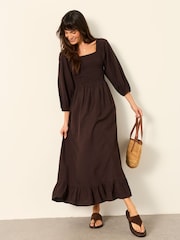 FatFace Adele Chocolate Brown Petite Midi Dress - Image 3 of 6