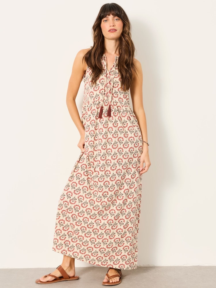 FatFace Elsa Ivory Woodblock Petite Jersey Maxi Dress - Image 1 of 5