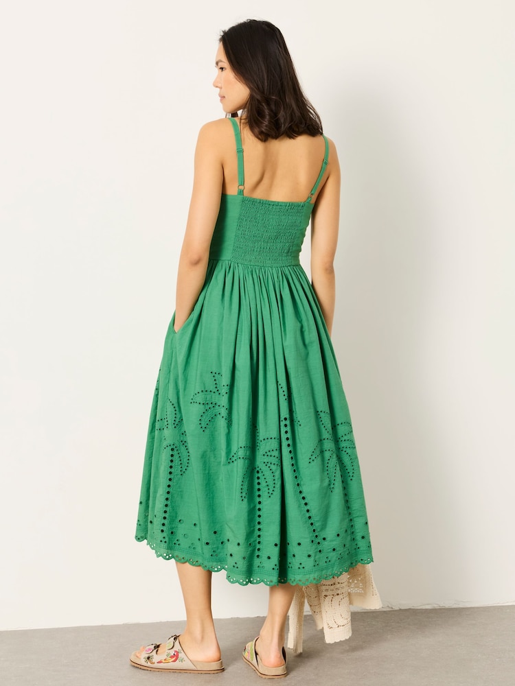 FatFace Teri Green Petite Embroidered Midi Dress - Image 2 of 6