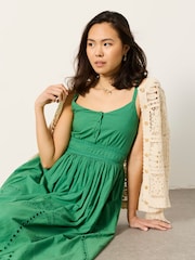 FatFace Teri Green Petite Embroidered Midi Dress - Image 5 of 6