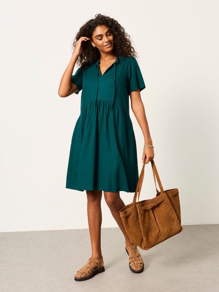 FatFace Immy Teal Blue Petite Linen Dress - Image 1 of 5 FatFace Immy Teal Blue Petite Linen Dress - Image 1 of 5