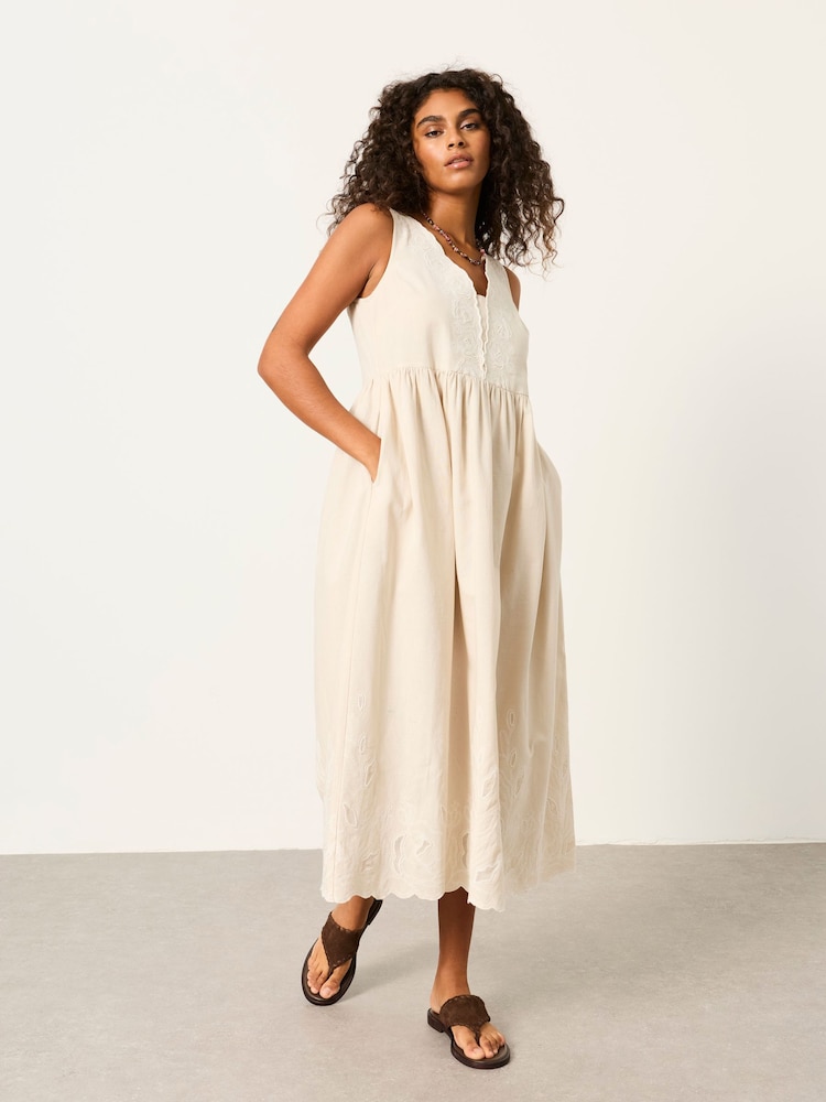 FatFace Analisa Natural Petite Embroidered Midi Dress - Image 1 of 5