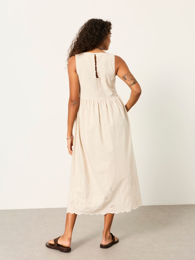 FatFace Analisa Natural Petite Embroidered Midi Dress - Image 2 of 5