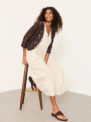 FatFace Analisa Natural Petite Embroidered Midi Dress - Image 4 of 5