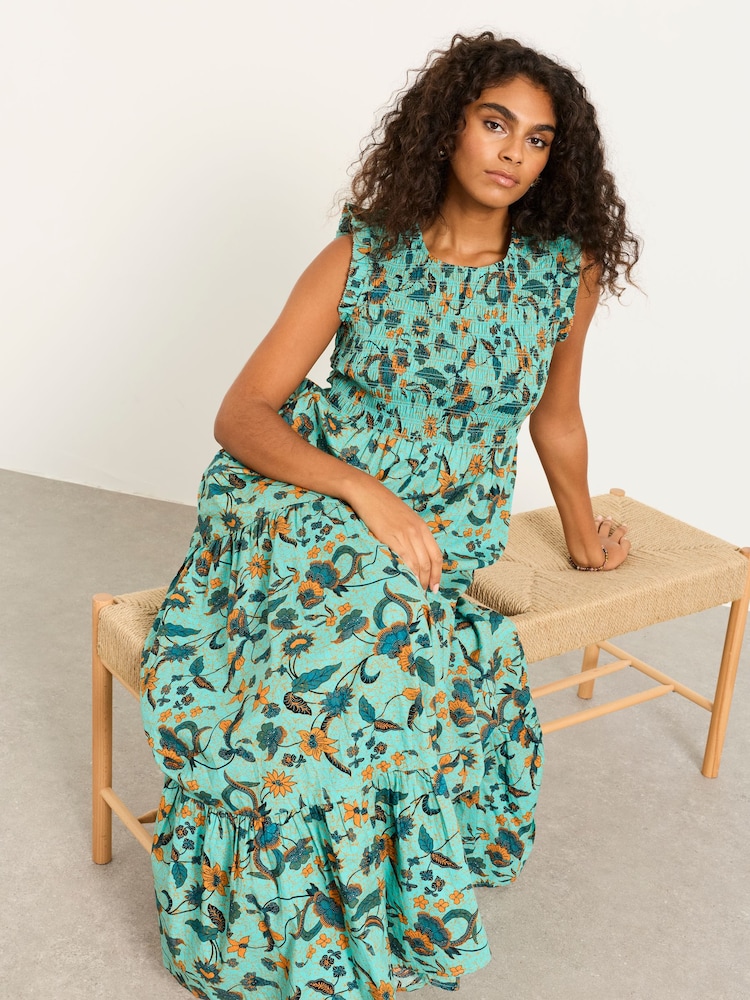 FatFace Anais Teal Blue Batik Petite Maxi Dress - Image 1 of 6