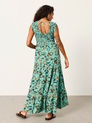 FatFace Anais Teal Blue Batik Petite Maxi Dress - Image 2 of 6