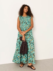 FatFace Anais Teal Blue Batik Petite Maxi Dress - Image 4 of 6