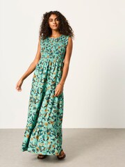 FatFace Anais Teal Blue Batik Petite Maxi Dress - Image 5 of 6