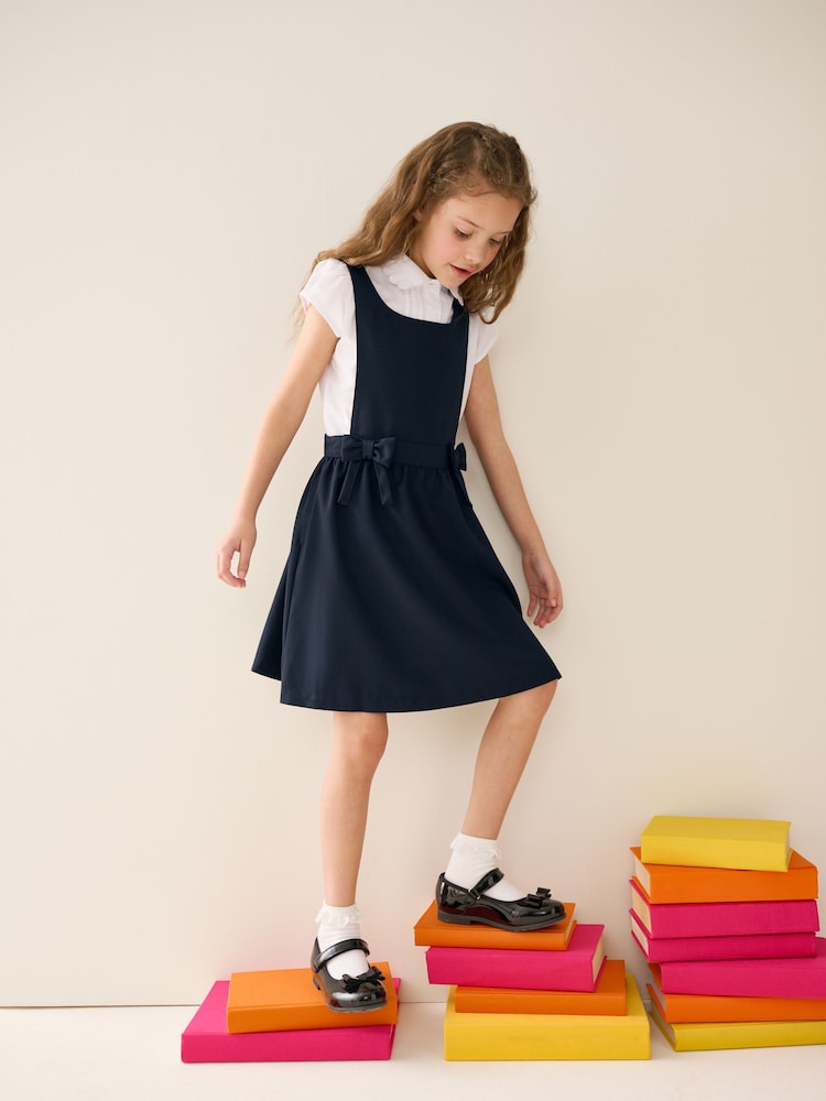 Navy Blue Bow Waist School Pinafore Dress (3-14yrs) - Image 2 of 10 Navy Blue Bow Waist School Pinafore Dress (3-14yrs) - Image 2 of 10