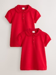 Red Girls Cotton Stretch Frill Collar School Polo Tops 2 Pack (3-16yrs) - Image 1 of 6
