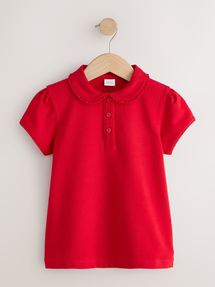 Red Girls Cotton Stretch Frill Collar School Polo Tops 2 Pack (3-16yrs) - Image 2 of 6 Red Girls Cotton Stretch Frill Collar School Polo Tops 2 Pack (3-16yrs) - Image 2 of 6