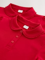 Red Girls Cotton Stretch Frill Collar School Polo Tops 2 Pack (3-16yrs) - Image 6 of 6