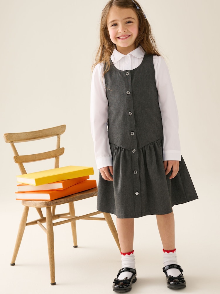 Grey Drop Waist Pinafore School Dress (3-14yrs) - Image 1 of 9 Grey Drop Waist Pinafore School Dress (3-14yrs) - Image 1 of 9