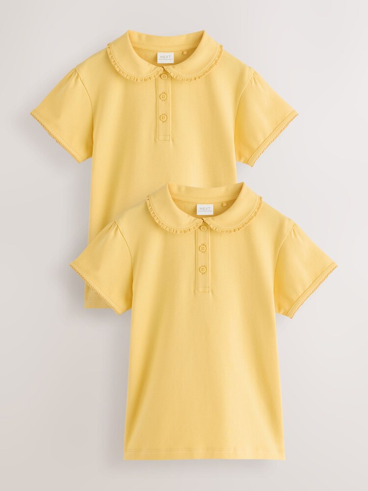 Yellow Girls Cotton Stretch Frill Collar School Polo Tops 2 Pack (3-16yrs) - Image 1 of 7