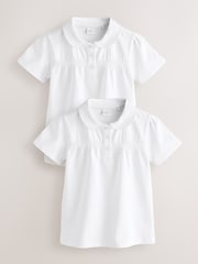White Cotton Stretch School Shirred Jersey Top 2 Pack (3-14yrs) - Image 1 of 9